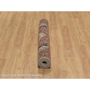 5'1"x7'2" Chiffon White, Antiqued Fine Heriz Re-Creation, Hand Knotted, Soft Wool, Lush and Plush, Vegetable Dyes, Denser Weave, Oriental Rug FWR548370