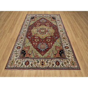 6'1"x9'2" Brick Red, Antiqued Fine Heriz Re-creation With Medallion Design, Plush And Lush Pile, Hand Knotted, 100% Wool, Denser Weave, Vegetable Dyes, Oriental Rug FWR548382
