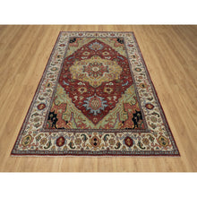 Load image into Gallery viewer, 6&#39;1&quot;x9&#39;2&quot; Brick Red, Antiqued Fine Heriz Re-creation With Medallion Design, Plush And Lush Pile, Hand Knotted, 100% Wool, Denser Weave, Vegetable Dyes, Oriental Rug FWR548382