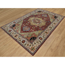 Load image into Gallery viewer, 6&#39;1&quot;x9&#39;2&quot; Brick Red, Antiqued Fine Heriz Re-creation With Medallion Design, Plush And Lush Pile, Hand Knotted, 100% Wool, Denser Weave, Vegetable Dyes, Oriental Rug FWR548382