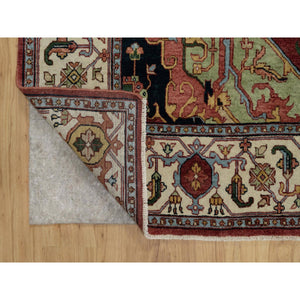 6'1"x9'2" Brick Red, Antiqued Fine Heriz Re-creation With Medallion Design, Plush And Lush Pile, Hand Knotted, 100% Wool, Denser Weave, Vegetable Dyes, Oriental Rug FWR548382