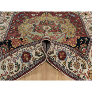 6'1"x9'2" Brick Red, Antiqued Fine Heriz Re-creation With Medallion Design, Plush And Lush Pile, Hand Knotted, 100% Wool, Denser Weave, Vegetable Dyes, Oriental Rug FWR548382