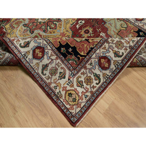 6'1"x9'2" Brick Red, Antiqued Fine Heriz Re-creation With Medallion Design, Plush And Lush Pile, Hand Knotted, 100% Wool, Denser Weave, Vegetable Dyes, Oriental Rug FWR548382