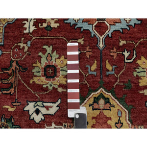 6'1"x9'2" Brick Red, Antiqued Fine Heriz Re-creation With Medallion Design, Plush And Lush Pile, Hand Knotted, 100% Wool, Denser Weave, Vegetable Dyes, Oriental Rug FWR548382