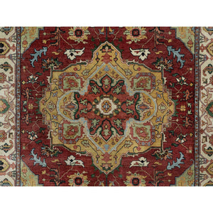 6'1"x9'2" Brick Red, Antiqued Fine Heriz Re-creation With Medallion Design, Plush And Lush Pile, Hand Knotted, 100% Wool, Denser Weave, Vegetable Dyes, Oriental Rug FWR548382