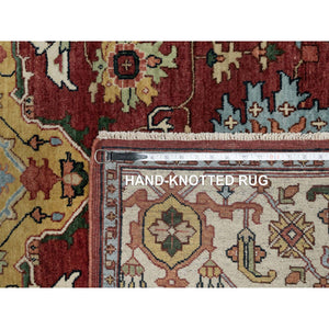 6'1"x9'2" Brick Red, Antiqued Fine Heriz Re-creation With Medallion Design, Plush And Lush Pile, Hand Knotted, 100% Wool, Denser Weave, Vegetable Dyes, Oriental Rug FWR548382