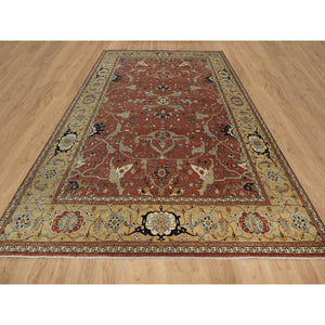 10'1"x14'2" Brick Red, Antiqued Fine Heriz Re-creation With All Over Vines Design, Hand Knotted, 100% Wool, Vegetable Dyes, Soft Pile, Denser Weave, Lush And Plush, Oriental Rug FWR548406