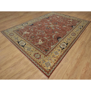 10'1"x14'2" Brick Red, Antiqued Fine Heriz Re-creation With All Over Vines Design, Hand Knotted, 100% Wool, Vegetable Dyes, Soft Pile, Denser Weave, Lush And Plush, Oriental Rug FWR548406