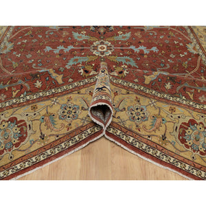10'1"x14'2" Brick Red, Antiqued Fine Heriz Re-creation With All Over Vines Design, Hand Knotted, 100% Wool, Vegetable Dyes, Soft Pile, Denser Weave, Lush And Plush, Oriental Rug FWR548406