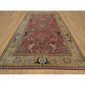 10'1"x14'2" Auburn Red, Antiqued Fine Heriz Re-creation With All Over Vines Design, Hand Knotted, 100% Wool, Vegetable Dyes, Lush And Plush, Denser Weave, Soft Pile, Oriental Rug FWR548412