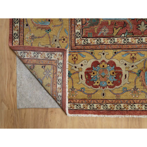 10'1"x14'2" Auburn Red, Antiqued Fine Heriz Re-creation With All Over Vines Design, Hand Knotted, 100% Wool, Vegetable Dyes, Lush And Plush, Denser Weave, Soft Pile, Oriental Rug FWR548412