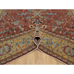 10'1"x14'2" Auburn Red, Antiqued Fine Heriz Re-creation With All Over Vines Design, Hand Knotted, 100% Wool, Vegetable Dyes, Lush And Plush, Denser Weave, Soft Pile, Oriental Rug FWR548412