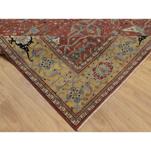 10'1"x14'2" Auburn Red, Antiqued Fine Heriz Re-creation With All Over Vines Design, Hand Knotted, 100% Wool, Vegetable Dyes, Lush And Plush, Denser Weave, Soft Pile, Oriental Rug FWR548412