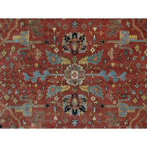 10'1"x14'2" Auburn Red, Antiqued Fine Heriz Re-creation With All Over Vines Design, Hand Knotted, 100% Wool, Vegetable Dyes, Lush And Plush, Denser Weave, Soft Pile, Oriental Rug FWR548412
