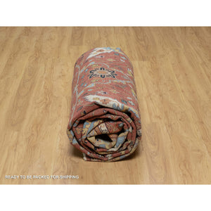 10'1"x14'2" Auburn Red, Antiqued Fine Heriz Re-creation With All Over Vines Design, Hand Knotted, 100% Wool, Vegetable Dyes, Lush And Plush, Denser Weave, Soft Pile, Oriental Rug FWR548412
