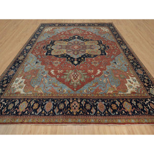16'2"x16'2" Auburn Red, Antiqued Fine Heriz Re-Creation, Hand Knotted, Soft 100% Wool, Denser Weave, Vegetable Dyes, Lush and Plush, Square, Oriental Rug FWR548424