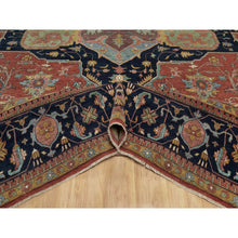 Load image into Gallery viewer, 16&#39;2&quot;x16&#39;2&quot; Auburn Red, Antiqued Fine Heriz Re-Creation, Hand Knotted, Soft 100% Wool, Denser Weave, Vegetable Dyes, Lush and Plush, Square, Oriental Rug FWR548424