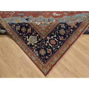 16'2"x16'2" Auburn Red, Antiqued Fine Heriz Re-Creation, Hand Knotted, Soft 100% Wool, Denser Weave, Vegetable Dyes, Lush and Plush, Square, Oriental Rug FWR548424