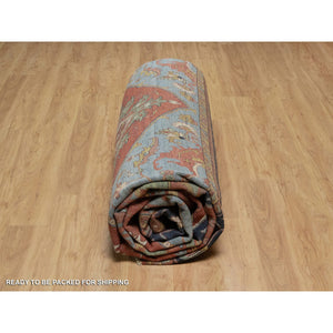 16'2"x16'2" Auburn Red, Antiqued Fine Heriz Re-Creation, Hand Knotted, Soft 100% Wool, Denser Weave, Vegetable Dyes, Lush and Plush, Square, Oriental Rug FWR548424