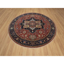 Load image into Gallery viewer, 8&#39;x8&#39; Barn Red, Antiqued Fine Heriz Re-creation, Denser Weave, Vegetable Dyes, Lush And Plush, 100% Wool, Hand Knotted, Round, Oriental Rug FWR548430