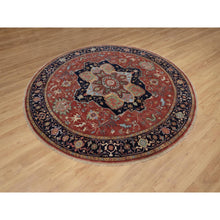 Load image into Gallery viewer, 8&#39;x8&#39; Barn Red, Antiqued Fine Heriz Re-creation, Denser Weave, Vegetable Dyes, Lush And Plush, 100% Wool, Hand Knotted, Round, Oriental Rug FWR548430