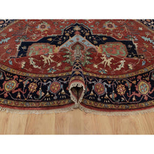 Load image into Gallery viewer, 8&#39;x8&#39; Barn Red, Antiqued Fine Heriz Re-creation, Denser Weave, Vegetable Dyes, Lush And Plush, 100% Wool, Hand Knotted, Round, Oriental Rug FWR548430