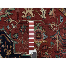 Load image into Gallery viewer, 8&#39;x8&#39; Barn Red, Antiqued Fine Heriz Re-creation, Denser Weave, Vegetable Dyes, Lush And Plush, 100% Wool, Hand Knotted, Round, Oriental Rug FWR548430
