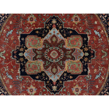 Load image into Gallery viewer, 8&#39;x8&#39; Barn Red, Antiqued Fine Heriz Re-Creation, Denser Weave, Vegetable Dyes, Lush and Plush, 100% Wool, Hand Knotted, Round, Oriental Rug FWR548430
