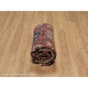 8'x8' Barn Red, Antiqued Fine Heriz Re-Creation, Denser Weave, Vegetable Dyes, Lush and Plush, 100% Wool, Hand Knotted, Round, Oriental Rug FWR548430