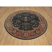 Load image into Gallery viewer, 10&#39;1&quot;x10&#39;1&quot; Midnight Blue, Antiqued Fine Heriz Re-Creation with All Over Vines Design, Hand Knotted, Soft Pile, Vegetable Dyes, 100% Wool, Round, Oriental Rug FWR548436
