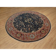 Load image into Gallery viewer, 10&#39;1&quot;x10&#39;1&quot; Midnight Blue, Antiqued Fine Heriz Re-Creation with All Over Vines Design, Hand Knotted, Soft Pile, Vegetable Dyes, 100% Wool, Round, Oriental Rug FWR548436