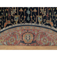 Load image into Gallery viewer, 10&#39;1&quot;x10&#39;1&quot; Midnight Blue, Antiqued Fine Heriz Re-Creation with All Over Vines Design, Hand Knotted, Soft Pile, Vegetable Dyes, 100% Wool, Round, Oriental Rug FWR548436