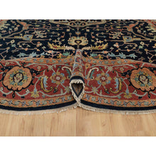 Load image into Gallery viewer, 10&#39;1&quot;x10&#39;1&quot; Midnight Blue, Antiqued Fine Heriz Re-Creation with All Over Vines Design, Hand Knotted, Soft Pile, Vegetable Dyes, 100% Wool, Round, Oriental Rug FWR548436