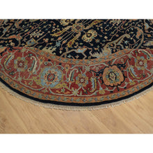 Load image into Gallery viewer, 10&#39;1&quot;x10&#39;1&quot; Midnight Blue, Antiqued Fine Heriz Re-Creation with All Over Vines Design, Hand Knotted, Soft Pile, Vegetable Dyes, 100% Wool, Round, Oriental Rug FWR548436