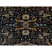Load image into Gallery viewer, 10&#39;1&quot;x10&#39;1&quot; Midnight Blue, Antiqued Fine Heriz Re-Creation with All Over Vines Design, Hand Knotted, Soft Pile, Vegetable Dyes, 100% Wool, Round, Oriental Rug FWR548436