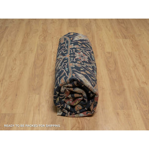 10'1"x10'1" Midnight Blue, Antiqued Fine Heriz Re-Creation with All Over Vines Design, Hand Knotted, Soft Pile, Vegetable Dyes, 100% Wool, Round, Oriental Rug FWR548436