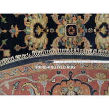 Load image into Gallery viewer, 10&#39;1&quot;x10&#39;1&quot; Midnight Blue, Antiqued Fine Heriz Re-creation With All Over Vines Design, Hand Knotted, Soft Pile, Vegetable Dyes, 100% Wool, Round, Oriental Rug FWR548436