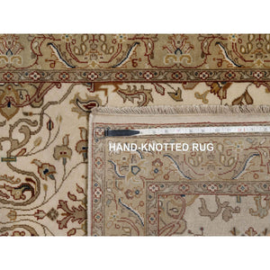 2'9"x5'1" Parchment White, Kashan Design, 300 KPSI, Hand Spun New Zealand Wool, Hand Knotted, Oriental Rug FWR548448