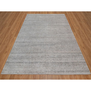 8'1"x10'2" Light Gray with Soft Colors, Nepali Weave, Modern Design, Undyed Natural Wool, Shaved Low, Tone on Tone, Hand Knotted, Oriental Rug FWR548454