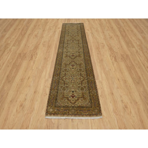 2'10"x12' Peanut Brown, Tabriz Revival, 300 Kpsi, Hand Spun New Zealand Wool And Silk, Denser Weave, Hand Knotted, Thick And Plush, Runner, Oriental Rug FWR548460