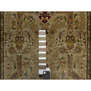 2'10"x12' Peanut Brown, Tabriz Revival, 300 Kpsi, Hand Spun New Zealand Wool And Silk, Denser Weave, Hand Knotted, Thick And Plush, Runner, Oriental Rug FWR548460