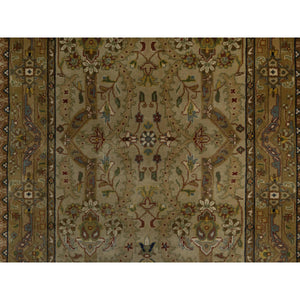 2'10"x12' Peanut Brown, Tabriz Revival, 300 Kpsi, Hand Spun New Zealand Wool And Silk, Denser Weave, Hand Knotted, Thick And Plush, Runner, Oriental Rug FWR548460