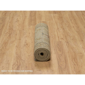 2'10"x12' Peanut Brown, Tabriz Revival, 300 Kpsi, Hand Spun New Zealand Wool And Silk, Denser Weave, Hand Knotted, Thick And Plush, Runner, Oriental Rug FWR548460