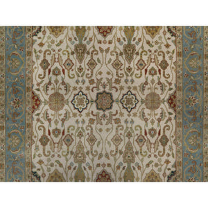 3'1"x15'6" Parchment White, Tabriz Revival, 300 KPSI, Hand Knotted, Hand Spun New Zealand Wool, XL Runner, Oriental Rug FWR548466
