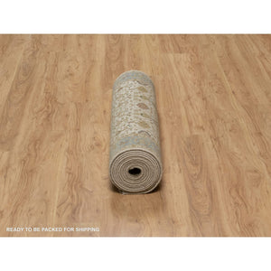 3'1"x15'6" Parchment White, Tabriz Revival, 300 KPSI, Hand Knotted, Hand Spun New Zealand Wool, XL Runner, Oriental Rug FWR548466