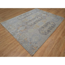 Load image into Gallery viewer, 7&#39;10&quot;x10&#39; Medium Gray, Jewelry Design, Wool with Textured Silk, Tone on Tone, Transitional, Hand Knotted, Oriental Rug FWR548484
