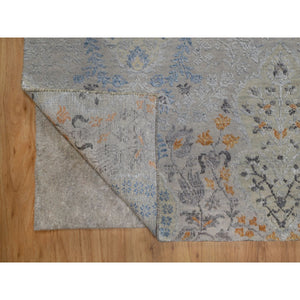 7'10"x10' Medium Gray, Jewelry Design, Wool with Textured Silk, Tone on Tone, Transitional, Hand Knotted, Oriental Rug FWR548484