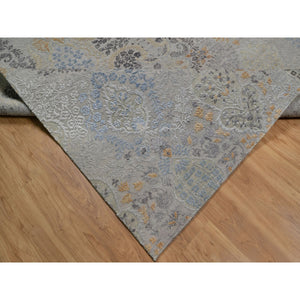 7'10"x10' Medium Gray, Jewelry Design, Wool with Textured Silk, Tone on Tone, Transitional, Hand Knotted, Oriental Rug FWR548484