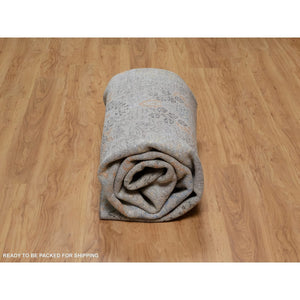 7'10"x10' Medium Gray, Jewelry Design, Wool with Textured Silk, Tone on Tone, Transitional, Hand Knotted, Oriental Rug FWR548484