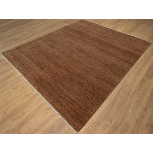 8'2"x10' Chocolate Brown, Plain Solid Design, Shaved Low, Zero Pile, 100% Wool, Hand Knotted, Oriental Rug FWR548496